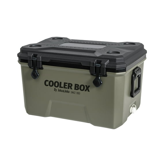 JEKO&JEKO 60QT Portable Cooler with Ice Packs, Cup Holders, Bottle Opener and Drain Valve, Black/Gray
