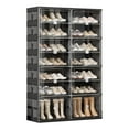 thumbnail image 1 of JEKO&JEKO 7-Tier Double Column Foldable Shoe Storage Rack with Magnetic Doors, Black, 1 of 6
