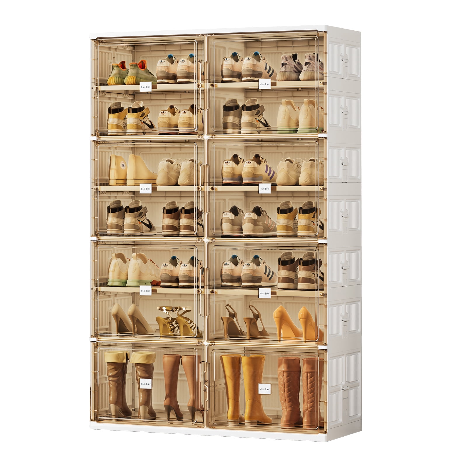 JEKO&JEKO 7-Tier Double Column Foldable Shoe Storage Rack with Magnetic Doors, White