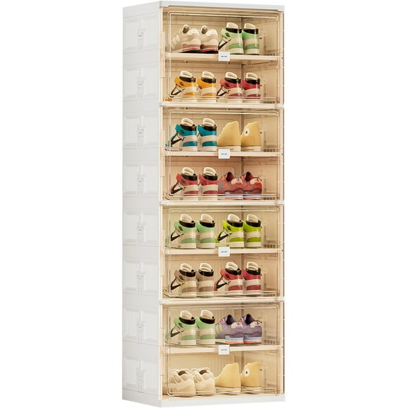 JEKO&JEKO 8-Tier Foldable Shoe Storage Rack with Magnetic Doors, White