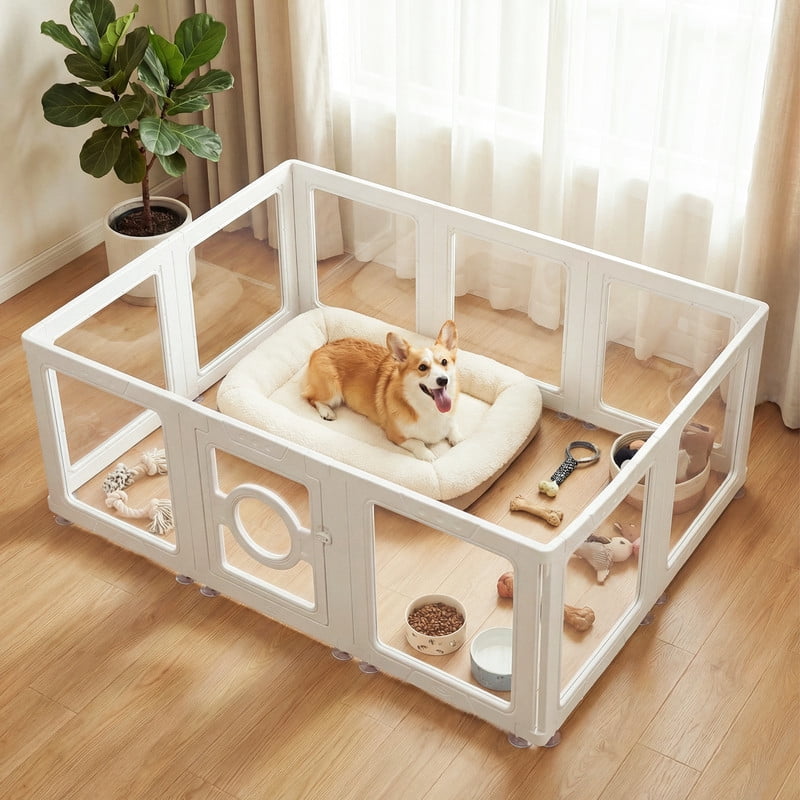 JEKO&JEKO Clear Acrylic Pet Playpen, Indoor Dog Pen for Small Pets, Easy Assembly, 10 Panels, White