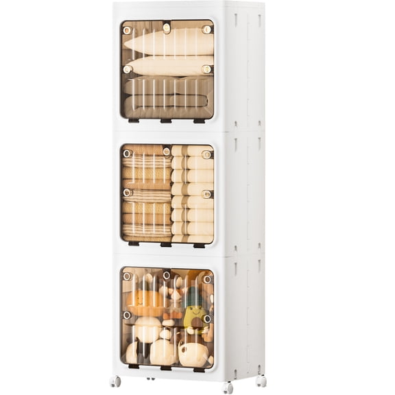 JEKO&JEKO Foldable Storage Bin with Doors and Wheels, 315Qt, 3-Tier