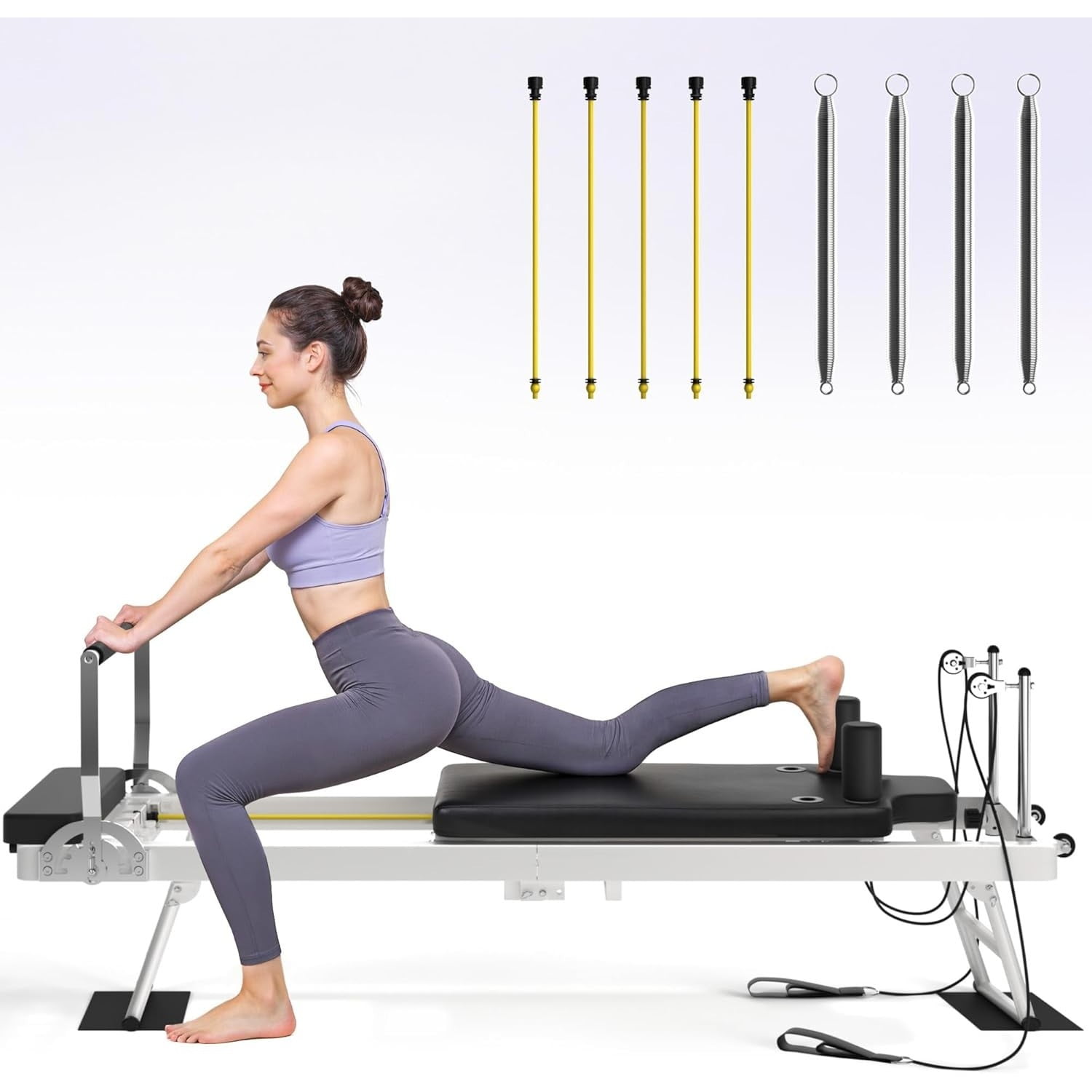 Pilates Reformer Machine,75" Foldable Pilates Machine with Adjustable Height Pulleys and Dual Resistance- Springs and Cords,Pilates Equipment for Home Workouts with Jump Board,Up to 400LBS