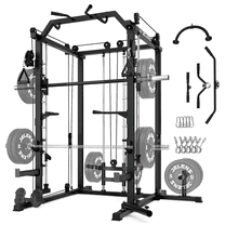JELENS Smith Machine, 2000LBS M11 Multi-Function Squat Rack Power Cage with Cable Crossover System and Smith Bar, All-in-One LAT Pull-Down Machine for Home Gym