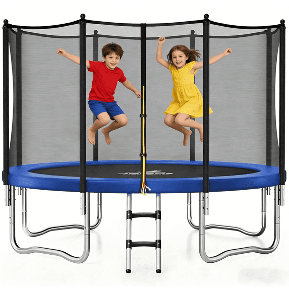 JELENS Trampoline 8FT 10FT, Outdoor Trampolines with Enclosure Net and Ladder, Recreational Anti-Rust Trampolines for Kids and Adults