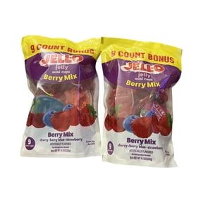 JELL-O Jelly Mini Cups Berry Mix, 9 Count Per Bag 2 Pack (18 Total Snacks)