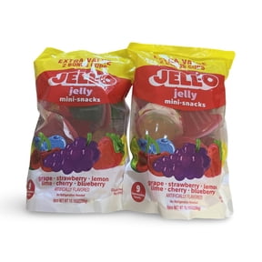 JELL-O Jelly Mini Snacks, Extra Value Pack with 2 Bonus Cups 9 Squeezable Treats (2-Pack, Total of 18 Snacks)