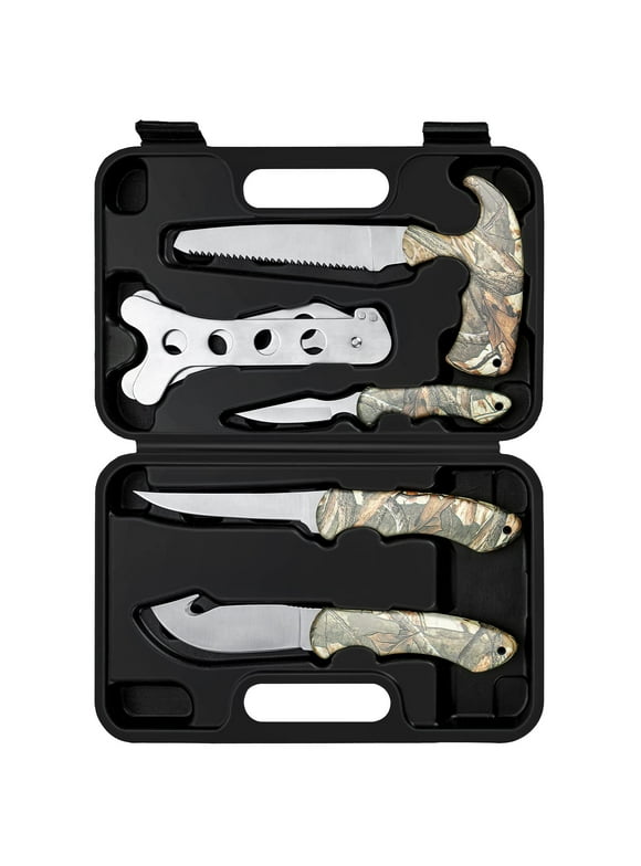 JELLAS 5 Pieces Hunting Knife Set, Fixed Blade Knife Hunting Field Dressing Kit, Compact Skinning Knives for Camping Fishing, Portable Survival Kit Camping Tool Set, Camping Gear