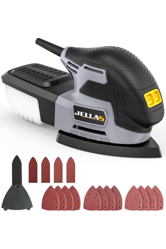 Electric Detail Sander, 220W Compact Sander Machine for Wood, 13,000 RPM Sanders with Dust Collection, 16PCS Sandpapers, Finger Sanding Attachment and Sanding Pad Included