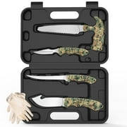 JELLAS Hunting Field Dressing Kit, 6 Pieces Game Processing Knife Set with Gut Hook, Skinning, Boning, Saw, Gloves & Case for Deer Hunting, Fishing, Camping, Survival, Gift for Man