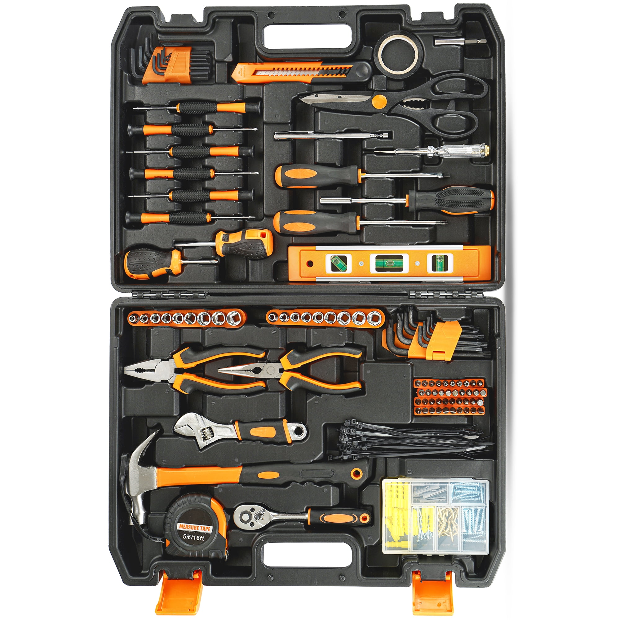 JELLAS Toolbox with Tools, 242 Piece Basic Household Tool Kits, Mechanic Tool Set Ideal for Home Improvement, Hand Tool Kit with Plastic Toolbox Storage Case