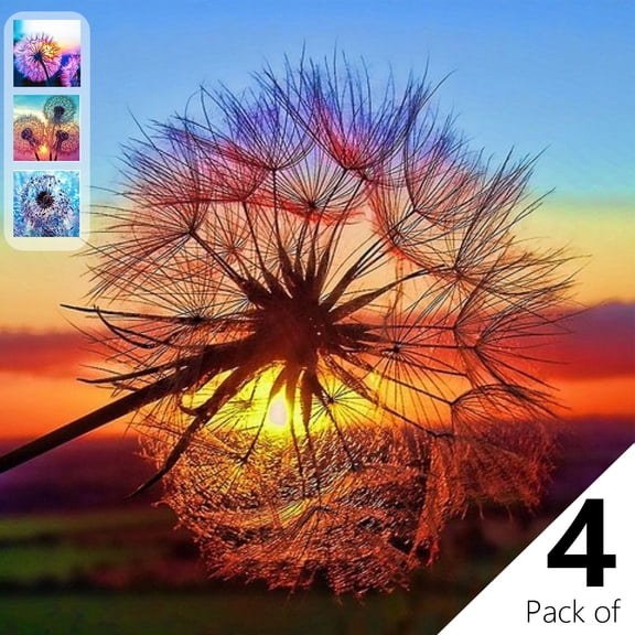 JELLOO 5D DIY Diamond Painting Set Decorating Cabinet Table Stickers Diamond Embroidery Paintings Pictures for Study Room Flower Painting Pack of 4 with DIY Tools