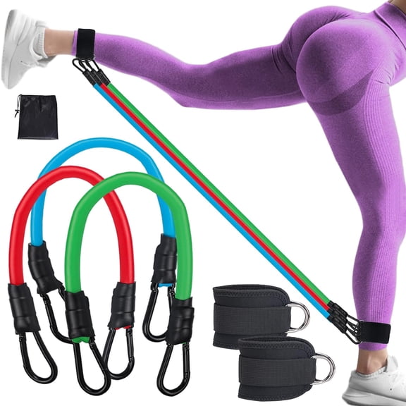 JELLOO Ankle Resistance Bands Set, Ankle Tube Band with Adjustable, Three Different Pound Resistance Bands, Recoils and Glutes Workouts, Legs Resistance Bands with Ankle Strap for Women & Men