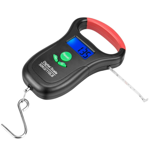 JELLOO Digital Fishing Weighing Scale - 110lb / 50kg Handheld Balance with Hanging Hook & Tape Measure for Fishing, Kitchen, and Postal Use