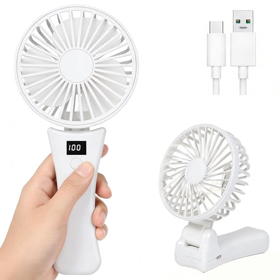 JELLOO Mini Portable Fan Powerful Handheld Fan 3 Speeds Personal Hand Rechargeable Fan 90° Foldable Fan Quiet Face Fan 1200mAh Battery Operated Fan with LED Display for Travel Office Outdoor