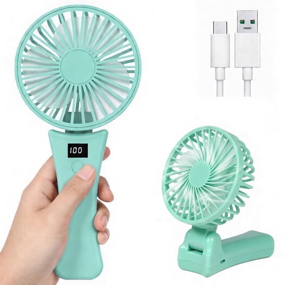 JELLOO Mini Portable Fan Powerful Handheld Fan 3 Speeds Personal Hand Rechargeable Fan 90° Foldable Fan Quiet Face Fan 1200mAh Battery Operated Fan with LED Display for Travel Office Outdoor