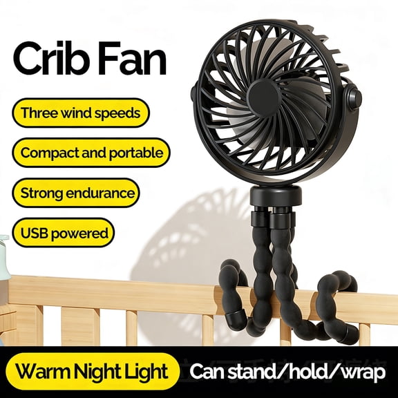 JELLOO Mini Portable Stroller Fan, Battery Operated Small Clip on, Detachable 3 Speed Rechargeable, Better Cooling for Car Seat Crib Treadmill Travel