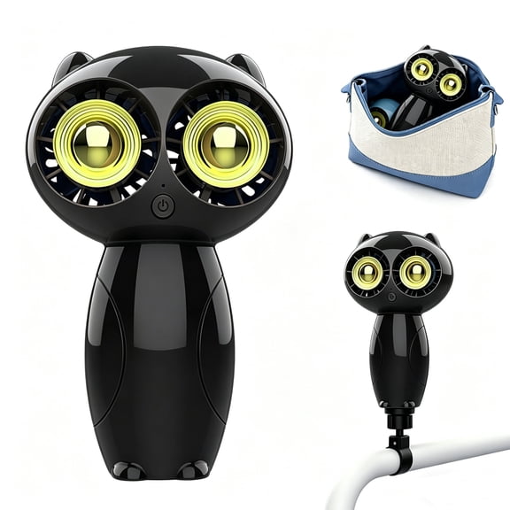 JELLOO Portable Aroma Handheld Fan - Rechargeable Battery USB-C Owl Shaped with Clip Mini Personal Turbo Travel Essentials