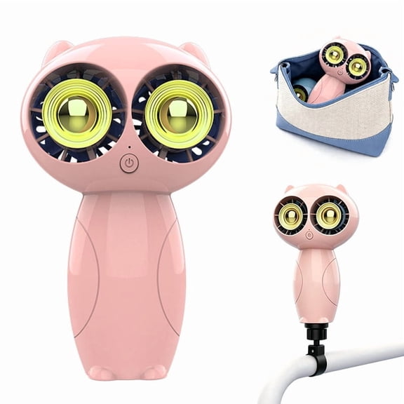 JELLOO Portable Aroma Handheld Fan - Rechargeable Battery USB-C Owl Shaped with Clip Mini Personal Turbo Travel Essentials
