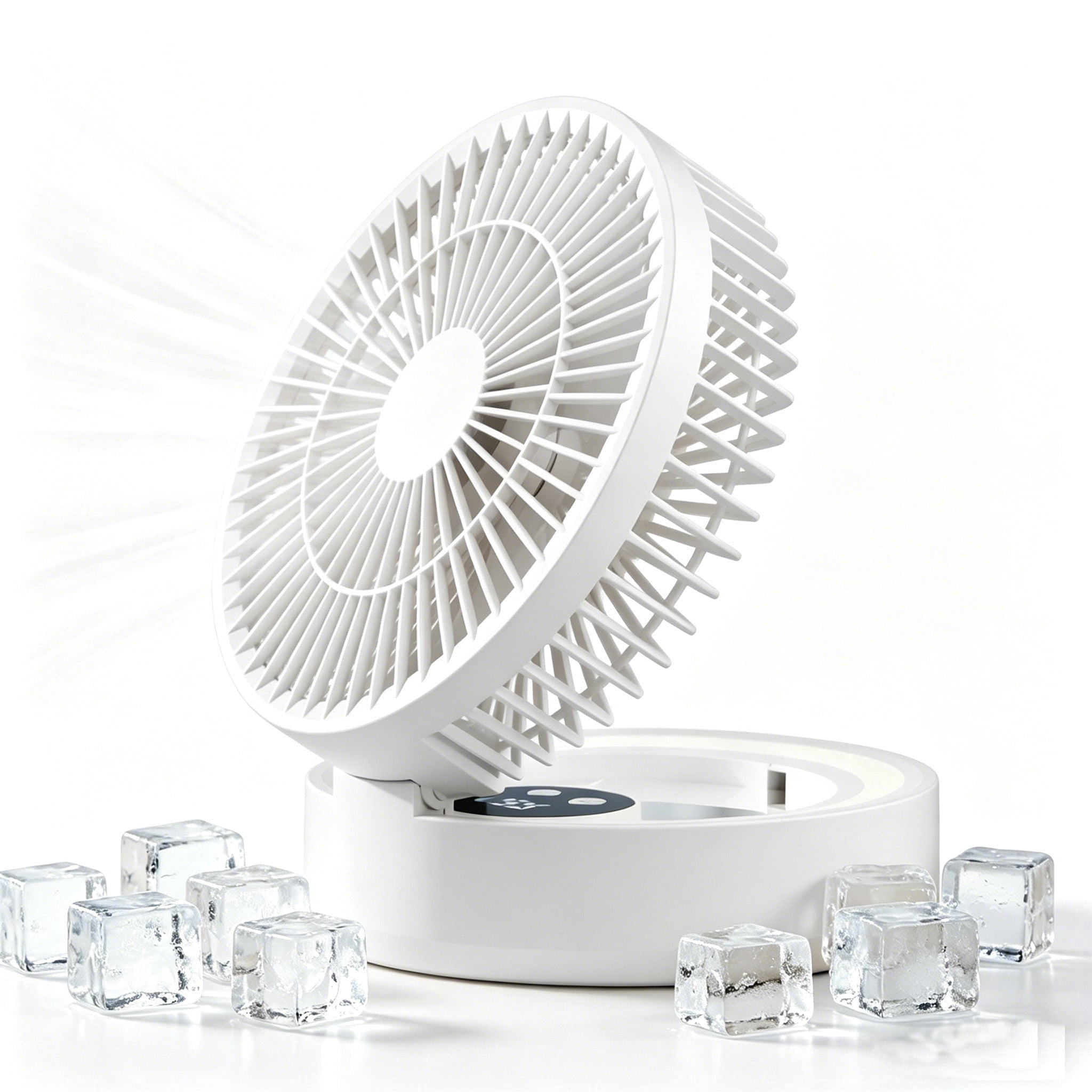 JELLOO Portable Stand Desk Fan with Ligting Mirror, Rechargeable USB ...