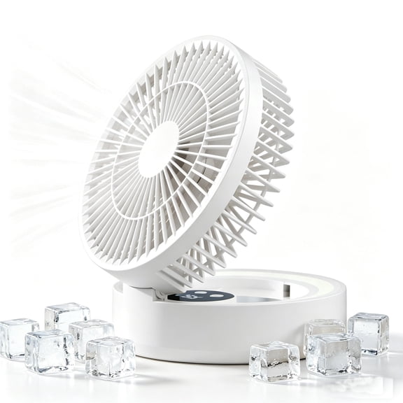 JELLOO Portable Stand Desk Fan with Ligting Mirror, Rechargeable USB Charging, Mini Foldable Pedestal And Height Adjustable Table Fan At Office With Time Setting