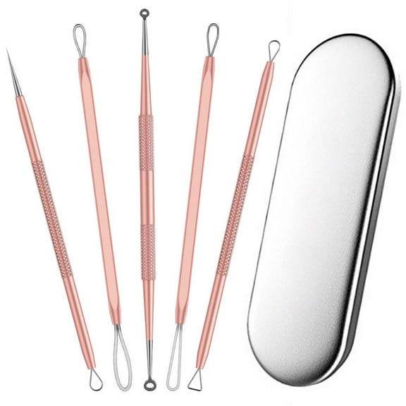JELLOO Professional Acne Extractor Kit, Stainless Steel Blackhead Pimple Remover Tools 5-in-1 with Metal Storage Case