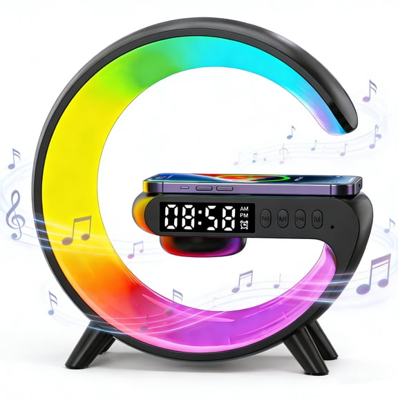 XAXRE Small G - Shaped Multifunctional Bluetooth Speaker - 256 Lighting Modes, Alarm, Night Light, Wireless Charge, Call Answer