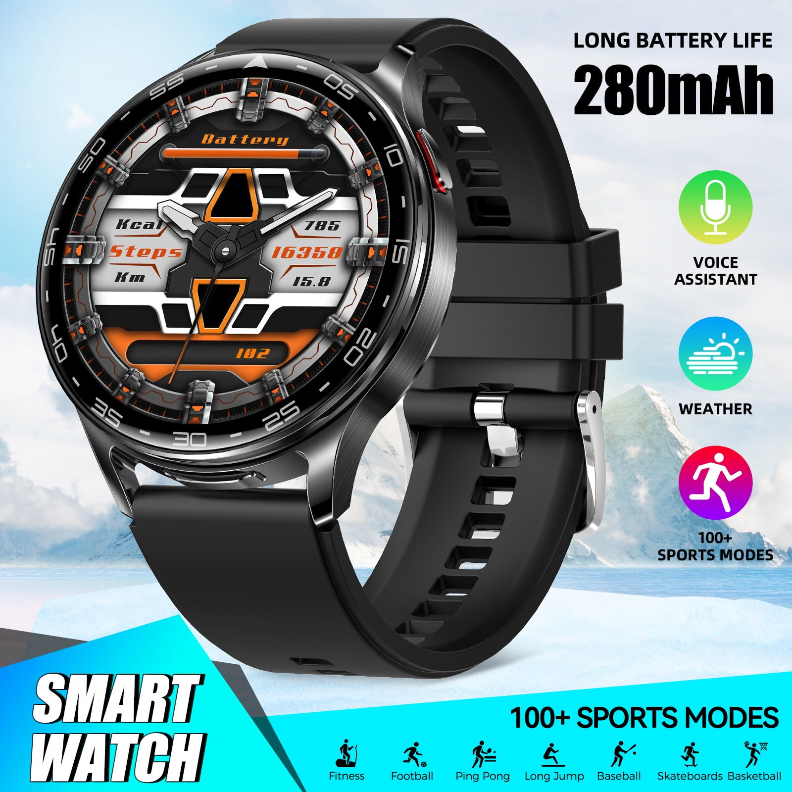 JELLOO T97 Smart Watch for Men Women with Earbuds Bluetooth Call 1.39" HD Screen Outdoor Sports Smartwatch with 100+ Sport Modes IP67 Waterproof Compatible with iOS Android, 1pc