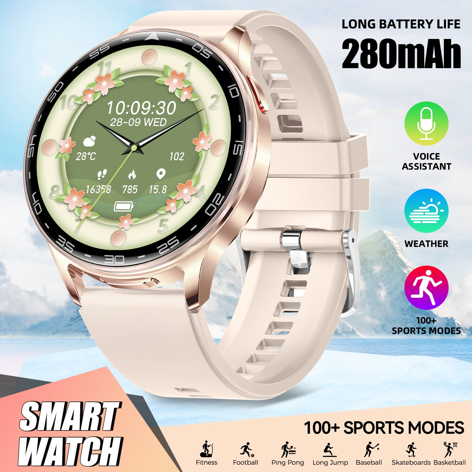 JELLOO T97 Smart Watch for Men Women with Earbuds Bluetooth Call 1.39" HD Screen Outdoor Sports Smartwatch with 100+ Sport Modes IP67 Waterproof Compatible with iOS Android, 1pc