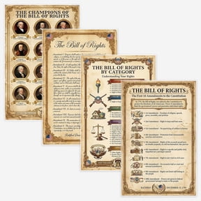 JELLY BEAN GENIUS Bill of Rights Poster Set (4 Pack) - Champions, Summary, Categories, Document - Laminated 11x17 - Constitutional Rights Classroom Bundle
