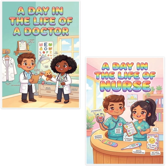 JELLY BEAN GENIUS Doctor and Nurse Mini Poster for Kids – Laminated Double-Sided Community Helpers Career Chart | 8.5x11 Binder Size Classroom Desk Decor