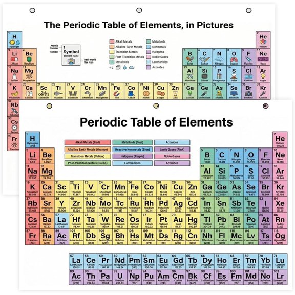 JELLY BEAN GENIUS Periodic Table of Elements Reference Chart Laminated, Double-Sided 3-Ring Binder Insert (8.5 x 11 Inches) Color-Coded Chemistry Table with Pictures for Classroom & Homeschool