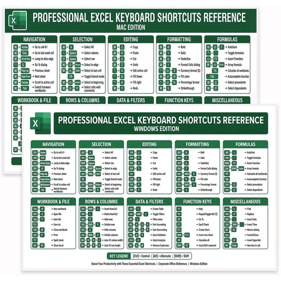 JELLY BEAN GENIUS Professional Excel Keyboard Shortcuts Poster 11x17 – Double-Sided Laminated Windows & Mac Layout | 80+ Excel Shortcut Cheat Sheet for Office, Finance, Accounting & Business Use