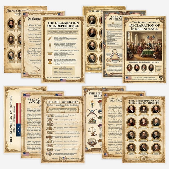 JELLY BEAN GENIUS US Founding Documents Poster Set (12 Pack) - Constitution, Bill of Rights, Declaration of Independence - Laminated 11x17 - Complete Classroom Collection