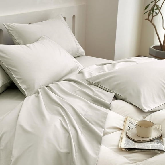 JELLYMONI 3 Pieces Luxury Soft Microfiber Sheets Set for Twin Size Bed, Deep Pocket Up to 16", Silky Bedding Sheets & Pillowcases(Twin,Cream Green)