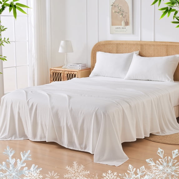 JELLYMONI 4 Pieces Cooling Twin Sheets Set, Microfiber & Bamboo Sheet Set, Breathable & Wrinkle Free - 16" Deep Pockets Bedding Sheets & Pillowcases,White