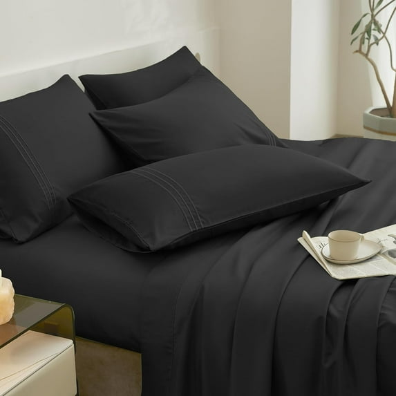 JELLYMONI 4 Pieces Luxury Soft Microfiber Sheets Set ,16" Deep Pocket Queen Size Silky Bedding Sheets & Pillowcases(Full, Blue)