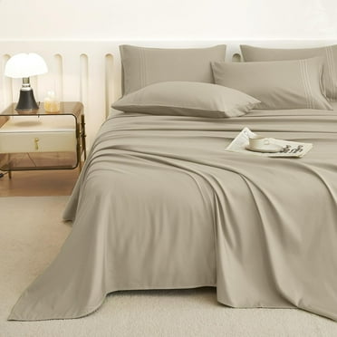 JELLYMONI 4 Pieces Luxury Soft Microfiber Sheets Set ,16" Deep Pocket Queen Size Silky Bedding Sheets & Pillowcases（Full, Khaki)