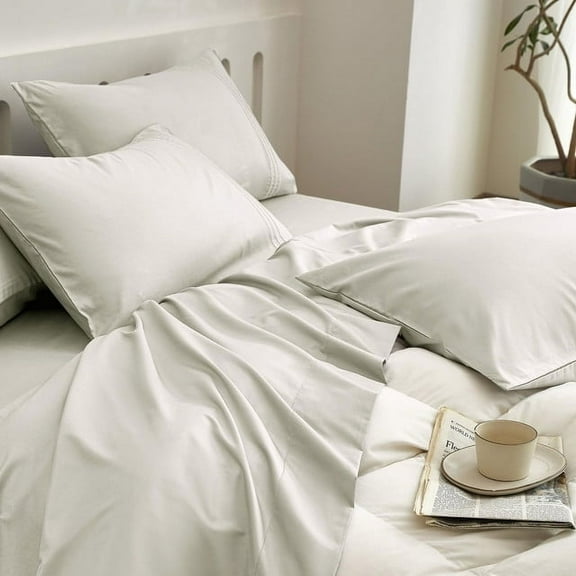 JELLYMONI 4 Pieces Luxury Soft Microfiber Sheets Set for Queen Size Bed, Deep Pocket Up to 16", Silky Bedding Sheets & Pillowcases-(Queen,Cream Green)