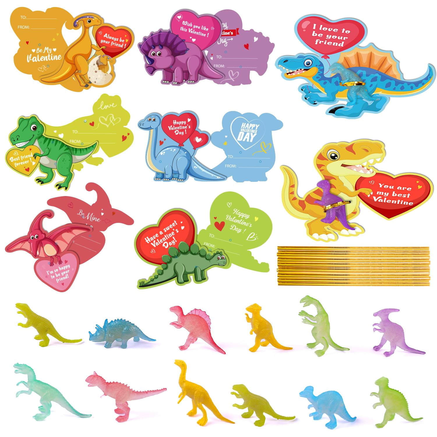 JELMOK Valentines Day Cards for Kids School, 32 Set Valentine Day Gifts Exchange Cards Crazy Straws Bulk for Kids, Valentine's Day Cards for Class Classroom Boys Girls Party Favors (#1) SF1
