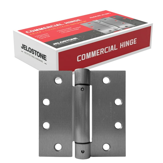 JELOSTONE 2 Pack - 4.5"x4.5" Self Closing Reversible Door Hinge JS-3SP1- Heavy Duty Commercial Spring Door Hinge - UL Listed with Complete Installation Hardware (Satin Chrome)