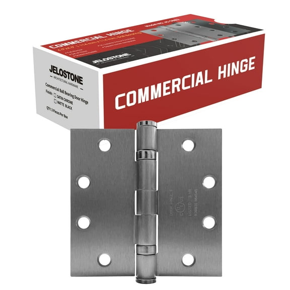 JELOSTONE 3 PACK - Commercial Grade Ball Bearing Door Hinge 4-1/2 x 4-1/2, UL listed & 3 Hour Fire Rated, Full Mortise, JS-5BB2 (Satin Chrome)