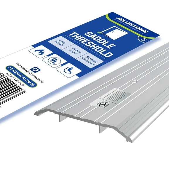 JELOSTONE 5''W x 1/2''H x 36''L Heavy-Duty Commercial Aluminum Door Threshold (Mill Finish) - ADA Accessible, Barrier Free, Fire Rated Door Saddle, Exterior Door Threshold, B301N