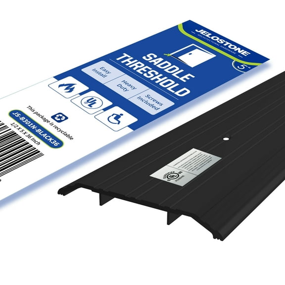 JELOSTONE 5''W x 1/2''H x 36''L Heavy-Duty Commercial Aluminum Door Threshold (Matte Black Anodized) - ADA Accessible, Barrier Free, Fire Rated Door Saddle, Exterior Door Threshold, B301N