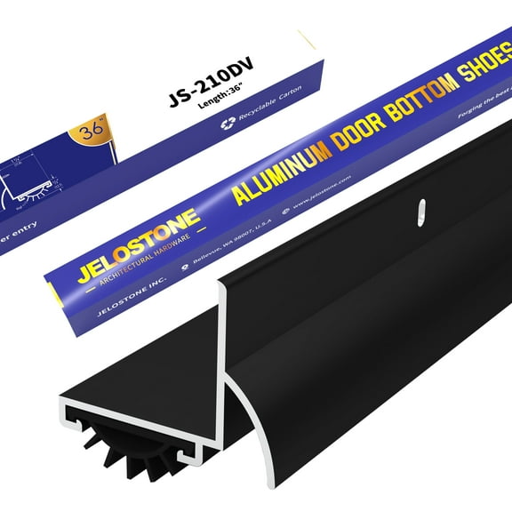 JELOSTONE 36'' L-Shaped Door Bottom Shoes with Rain Drip(Matte Black Anodized) - Fire Rated - Heavy Duty Aluminum with Eco-V Vinyl Seal Insert, Weatherproof & Soundproof for Exterior Doors, JS-210DV