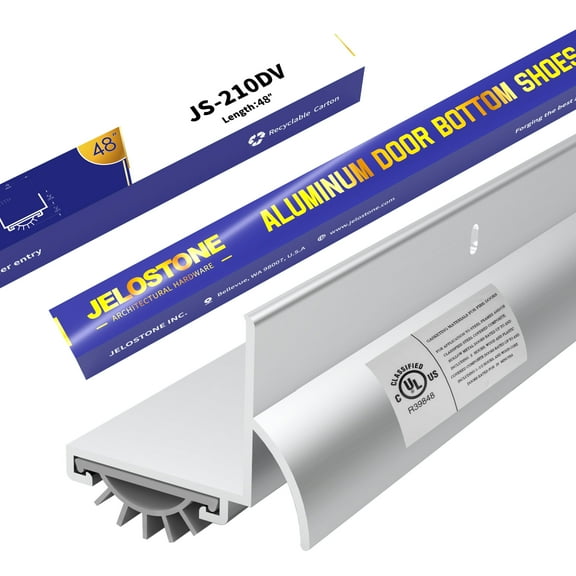 JELOSTONE 48'' L-Shaped Door Bottom Shoes with Rain Drip(Mill Finish) - Fire Rated - Heavy Duty Aluminum with Eco-V Vinyl Seal Insert, Weatherproof & Soundproof for Exterior Doors, JS-210DV