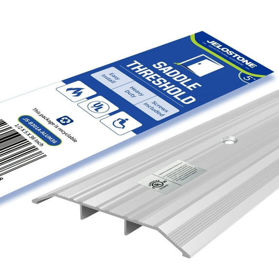 JELOSTONE Aluminum Door Threshold (Alum)- Door Saddle- ADA Accessible Barrier Free Fire Rated 5" W x 1/2" H x 36" L Door Thresholds for Exterior Doors, Aluminum B301A