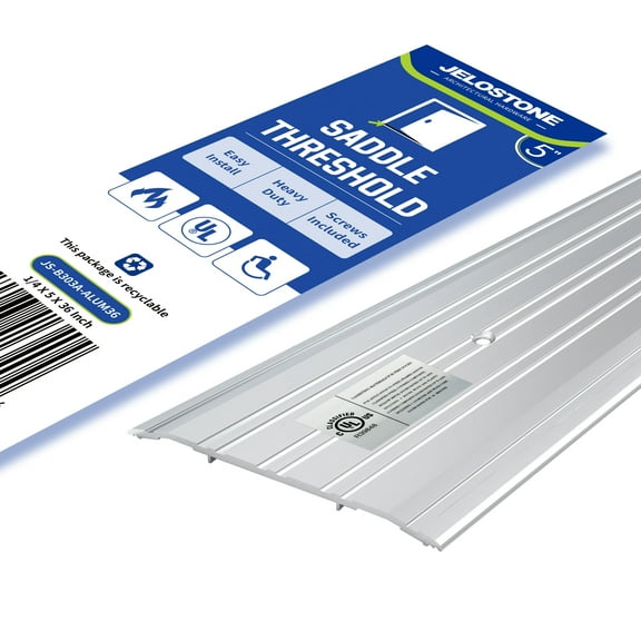 JELOSTONE 5" W x 1/4" H x 36" L - Commercial Aluminum Door Threshold(Mill Aluminum)- Door Saddle- ADA accessible Barrier Free- Fire Rated- Door Thresholds for Exterior Doors, B303A