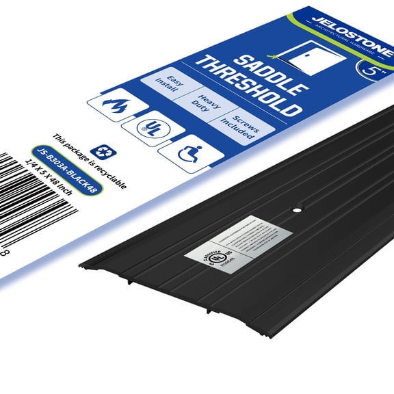 JELOSTONE 5''W x 1/4''H x 48''L - Commercial Aluminum Door Threshold(Matte Black Anodized)- Door Saddle- ADA accessible Barrier Free- Fire Rated- Door Thresholds for Exterior Doors, B303A