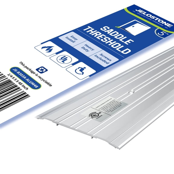 JELOSTONE 5" W x 1/4" H x 48" L - Commercial Aluminum Door Threshold(Mill Aluminum)- Door Saddle- ADA accessible Barrier Free- Fire Rated- Door Thresholds for Exterior Doors, B303A